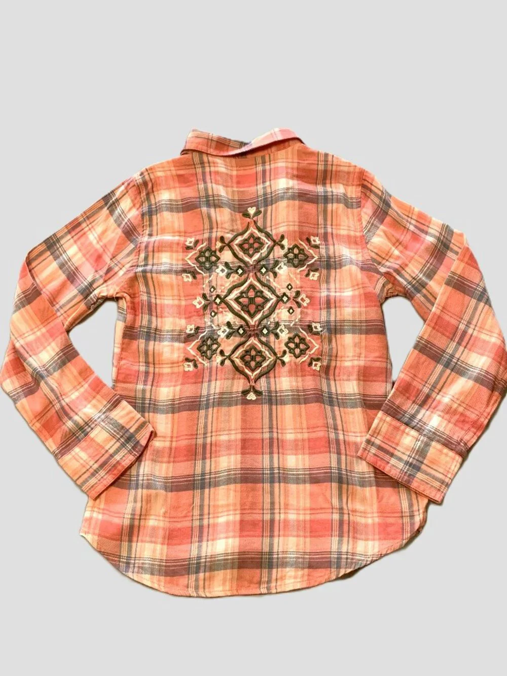 Justice Girls Long Sleeves Plaid Shirt Button Down Embroidered Size 8